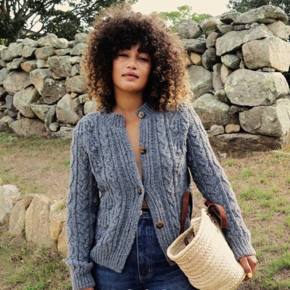 Doen S Bluish/Gray Cable Knit Button Front Cardigan